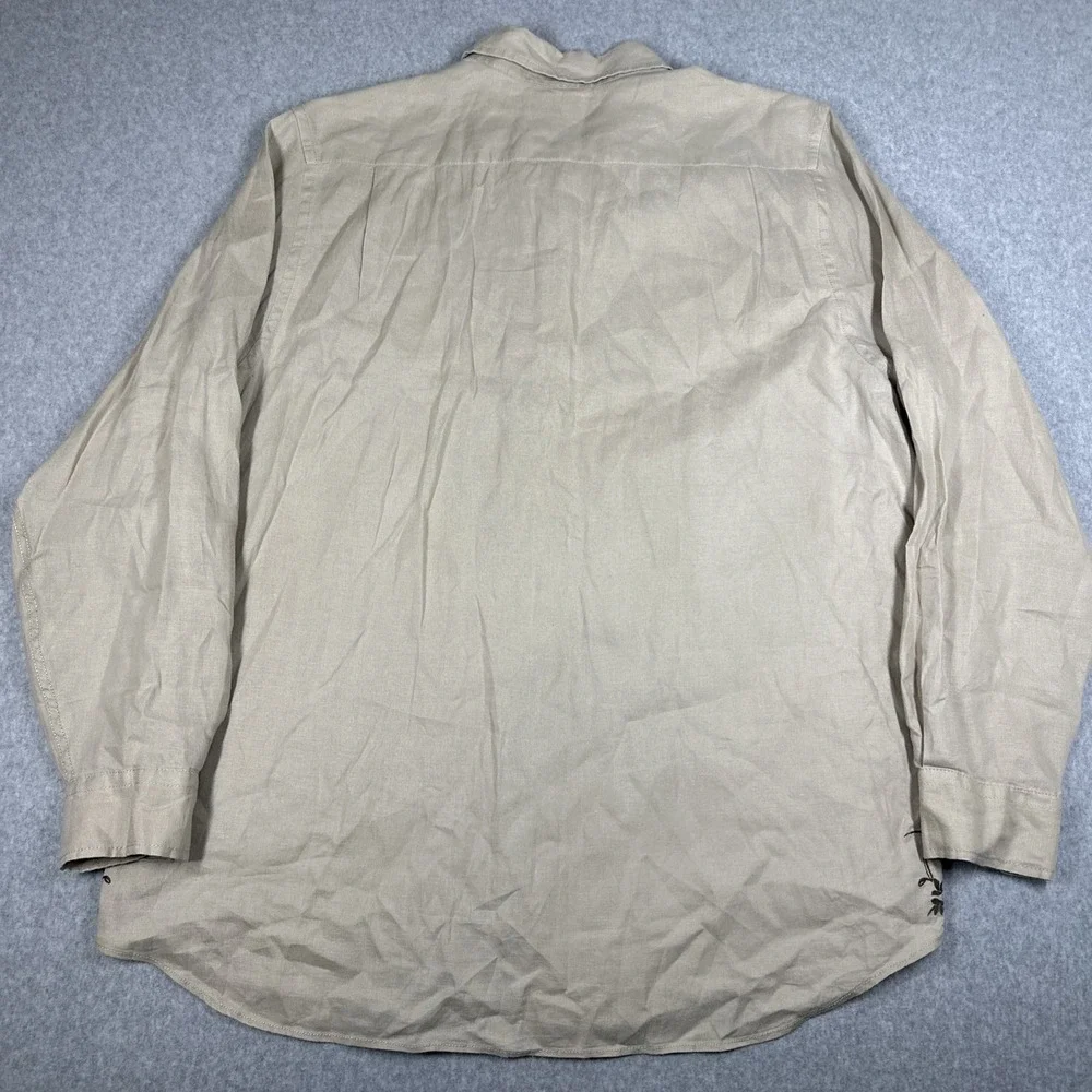 Lucky Brand Guayabera Embroidered Linen Button Up Shirt Men's XL Beige